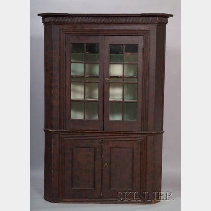 Federal Paint-decorated Glazed Corner Cupboard