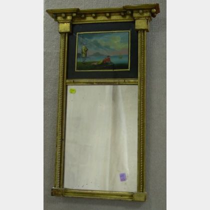 Federal Giltwood Tabernacle Mirror with Reverse-painted Glass Fishing Tablet