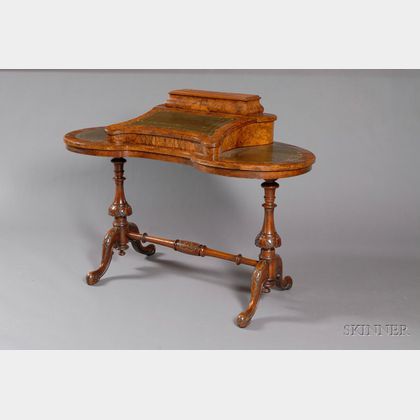 Victorian Carved Walnut Kidney-shaped Writing Table
