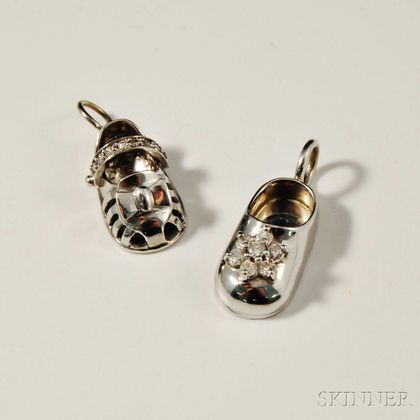 Two 14kt White Gold and Diamond Shoe Charms