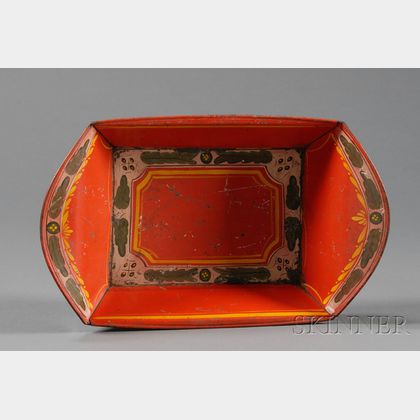 Paint-Decorated Red Tinware Bread Basket