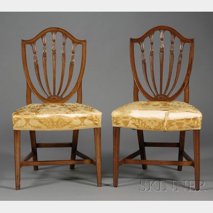 Pair of Hepplewhite Carved Mahogany Shield-back Chairs