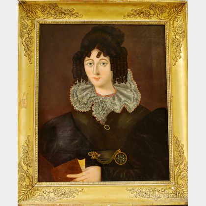 Northern European School, 19th Century Portrait of an Elegantly Dressed Lady Holding a Book.