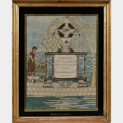 "MARY LAMSON" Silk Needlework Mourning Picture