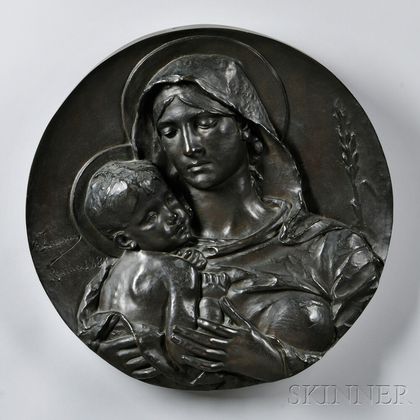 After Alfred Lanson (French, 1851-1898) Bronze Plaque of the Madonna and Child