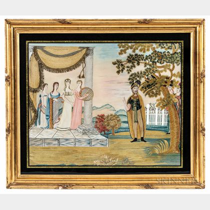 Painted Silk and Needlework Picture "Jeptha's Rash Vow,"