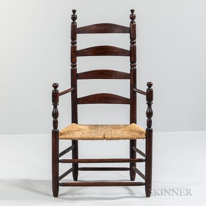 Dark Red/brown-stained Slat-back Armchair
