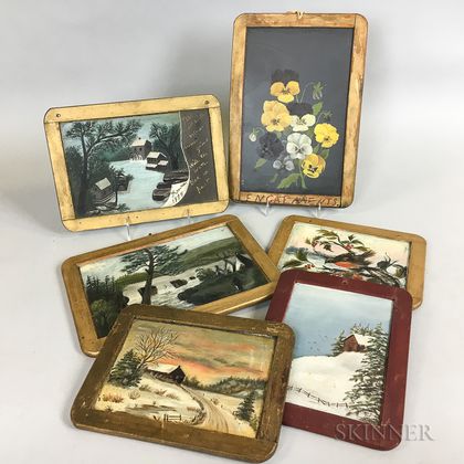 Six Paint-decorated Slate Boards