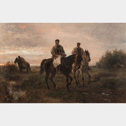 Otto von Thoren (German, 1828-1889) Horsemen at Sunset