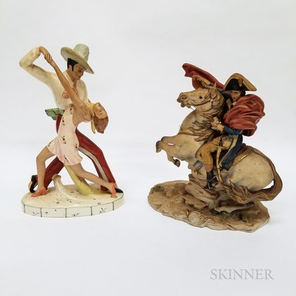 Royal Dux Porcelain Dancers and a Capo di Monte Napoleon and Morengo