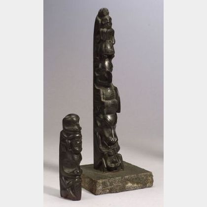 Two Northwest Coast Carved Argillite Totem Poles