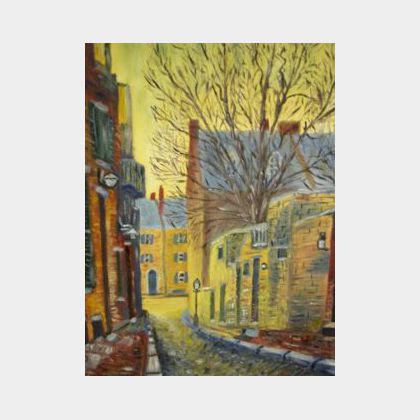 Three Framed Paintings of Boston Scenes, Chestnut and Acorn Streets