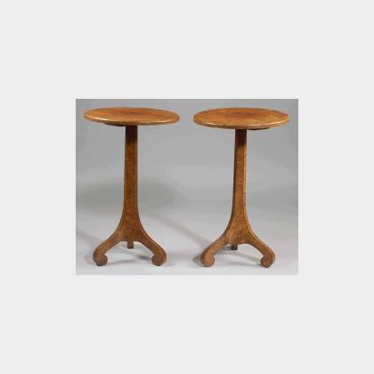Pair of Biedermeier-style Burl Walnut Occasional Tables