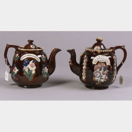 Two Measham "Bargeware" Teapots and Covers