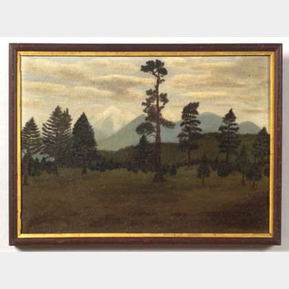 American School, 19th Century Primitive Mountain Landscape.