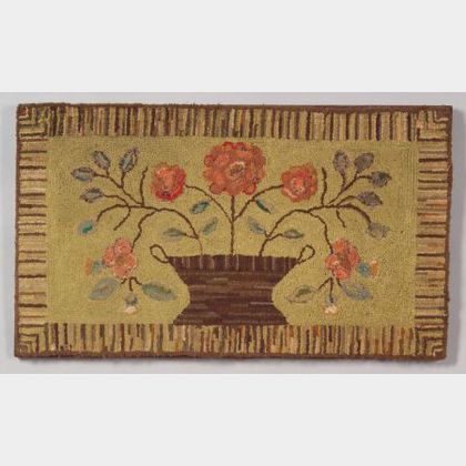 Wool and Cotton Urn of Flowers Hooked Rug