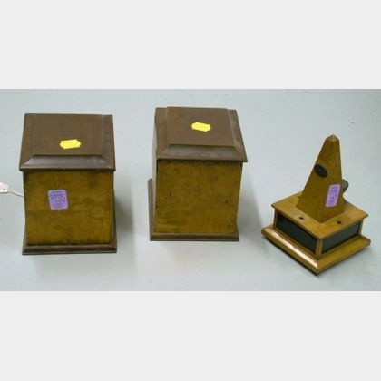 Pair of Wood Veneer Covered Tea Caddies and a Wooden Obelisk. 