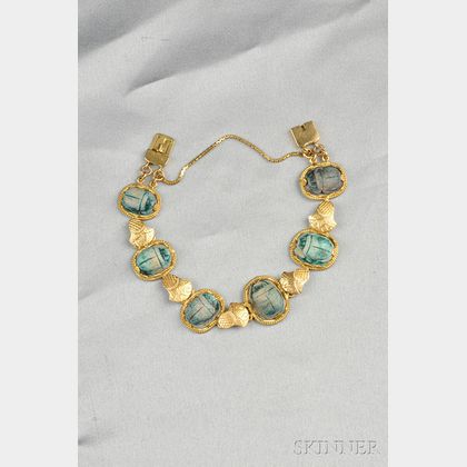 18kt Gold and Faiance Scarab Bracelet