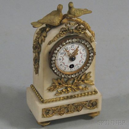 Ormolu and White Marble Boudoir Clock