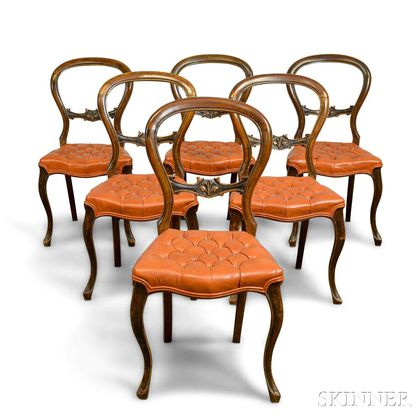 Set of Six Rococo Revival Carved Walnut Side Chairs