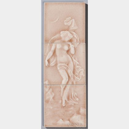 Providential Tile Works Three-part Pottery Tile of a Nude 