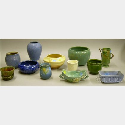 Three Pieces of Roseville Pottery and Nine Pieces of Assorted Art Pottery. 