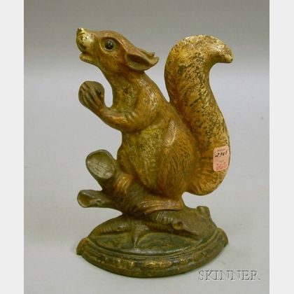 Painted Cast Iron Squirrel with Nut Doorstop. 