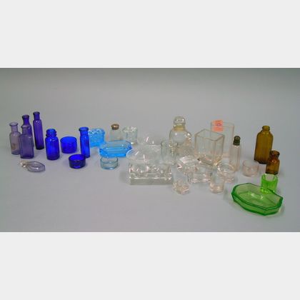 Lot of Small Glass Items of Bottles and Pressed Glass Salts