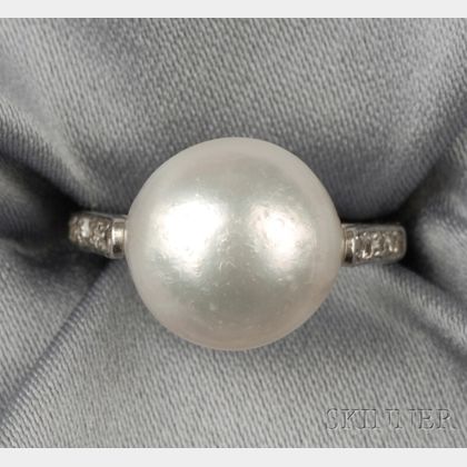 Edwardian Platinum, Pearl, and Diamond Ring