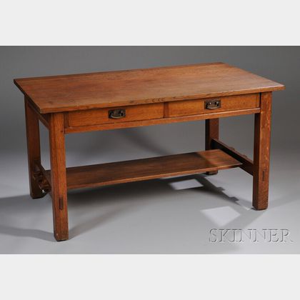 L. & J.G. Stickley Arts & Crafts Oak Two-drawer Library Table