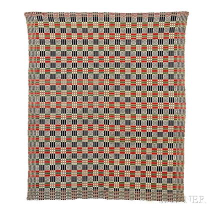 Overshot Cotton and Wool Woven Coverlet