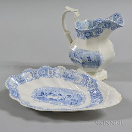 Small Staffordshire Transfer-printed Gentlemen's Cabin Pitcher and Undertray