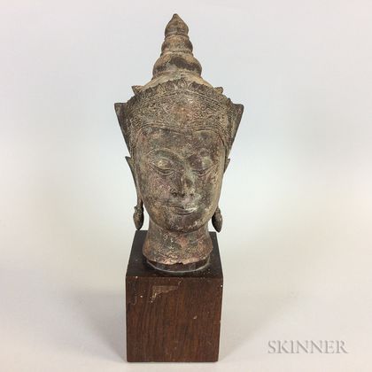 Reproduction Thai Bronze Head on Stand