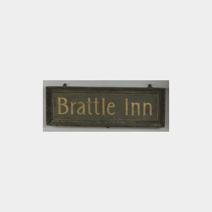 Painted Tin and Wood &#34;Brattle Inn&#34; Double-Sided Trade Sign.