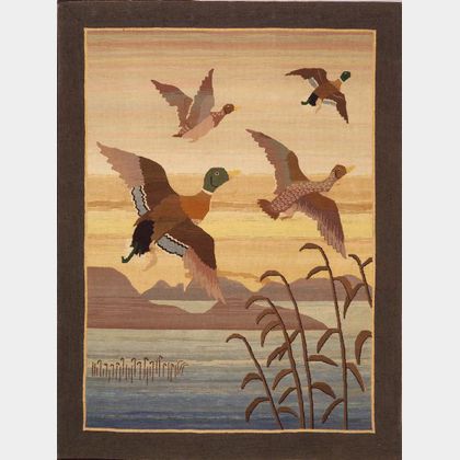 Grenfell Hooked Picture Mat with Flying Ducks