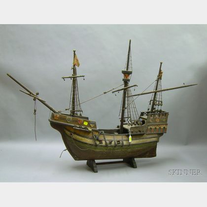 Spanish Galleon-style Votive Wooden Ship Model