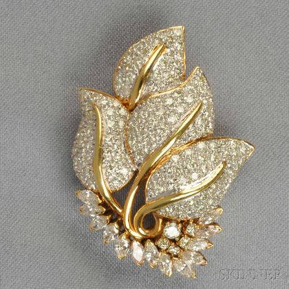 18kt Gold and Diamond Leaf Brooch