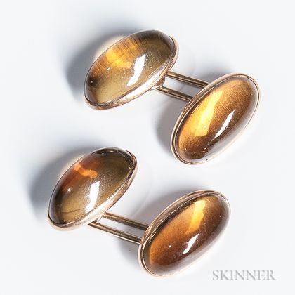 Pair of Antique 14kt Gold and Citrine Cuff Links