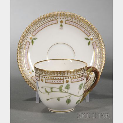 Set of Twelve Royal Copenhagen Porcelain "Flora Danica" Demitasse Cups and Saucers