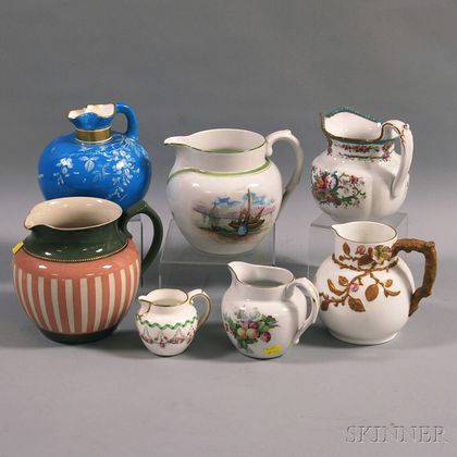 Seven Mostly English Ceramic Pitchers and Creamers