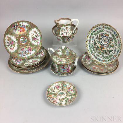 Thirteen Rose Medallion Porcelain Tableware Items. Estimate $200-400