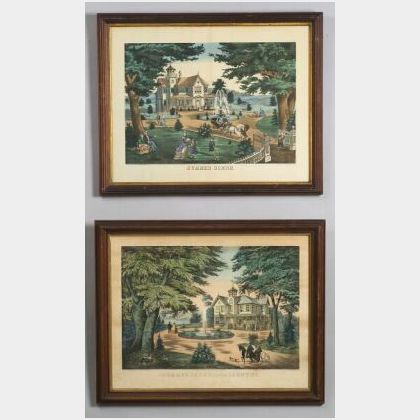 Lot of Two Lithographs on Paper Including: Charles Brothers, publishers (American, 19th Century) , Summer Scene