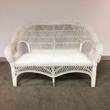 White-painted Wicker Settee