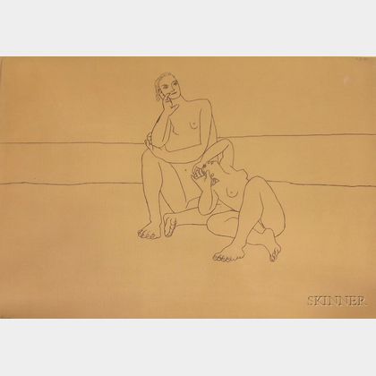 After Pablo Picasso (French, 1881-1973) Deu nus assis à la plage I