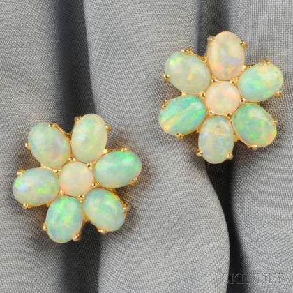 14kt Gold and Opal Earclips