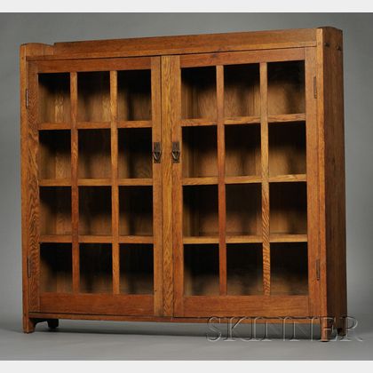 Gustav Stickley Arts & Crafts Oak Glazed Bookcase