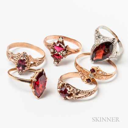 Six Gold and Garnet Rings