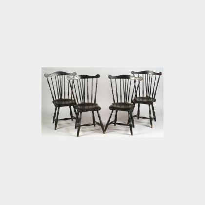 Set of Four Painted Windsor Fan-back Side Chairs
