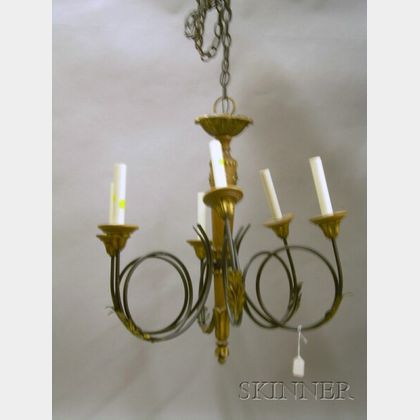 Continental Provincial Baroque-style Giltwood and Metal Six-Arm Chandelier