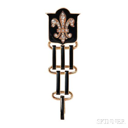 Antique 18kt Gold, Enamel, and Diamond Watch Pin, Tiffany & Co.